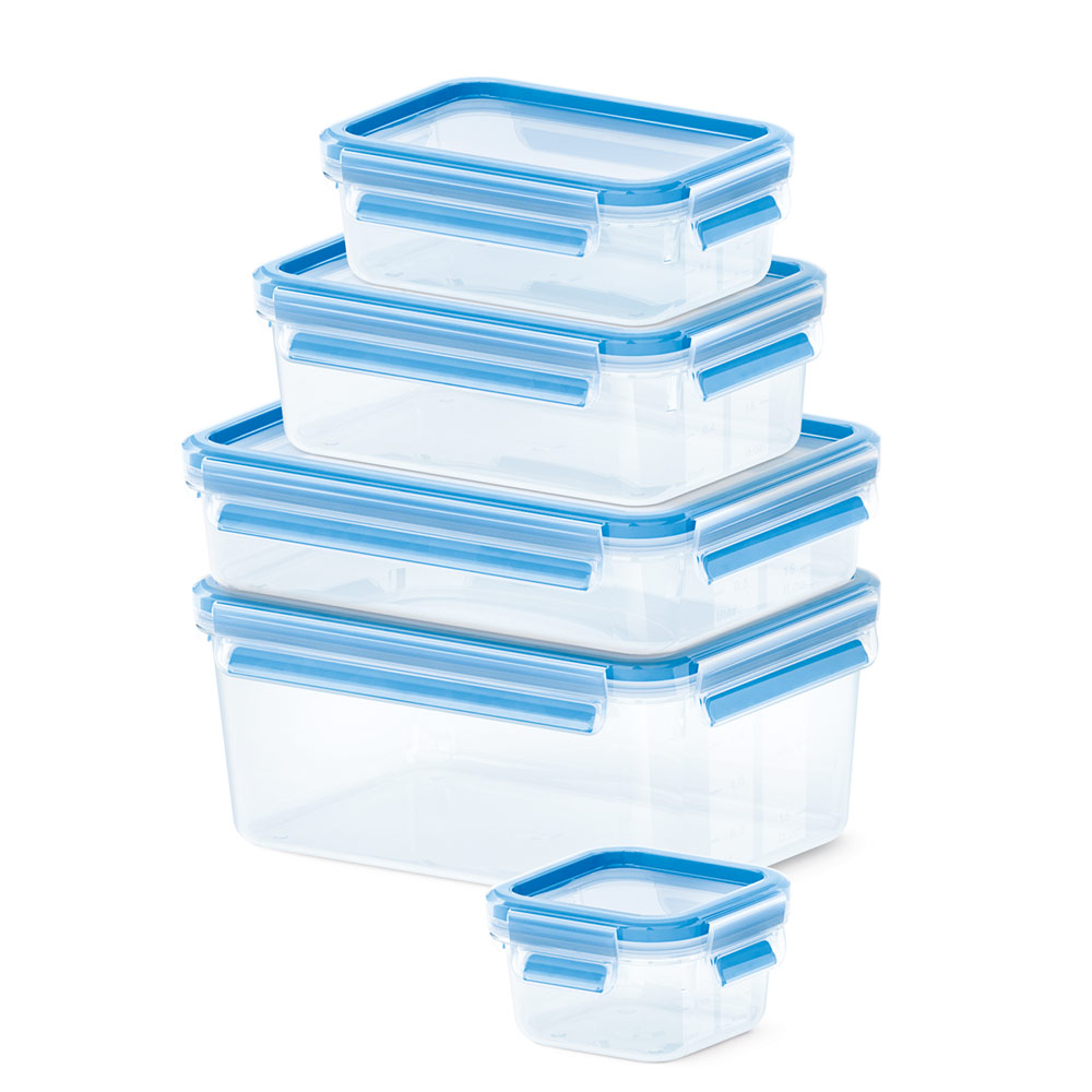 trasparente / blu Emsa 508549 Contenitore per alimenti rettangolare con coperchio Clip & Chiudi 10,8 litri 